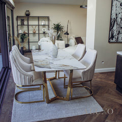 Loki 180cm Cream Sintered Stone Dining Table with Gold Y-Leg Stand