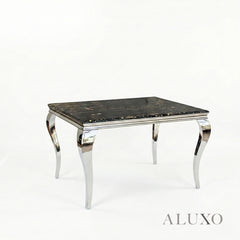 Lorens 1m Square Black & Gold Marble Chrome Dining Table with 4 Niklas Leather Chairs