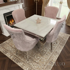 Lorens 100cm Square Chrome Dining Table – Modern White Marble Top