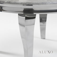 Lorens 130cm Round Light Grey Marble Dining Table with Chrome 4-Leg Base