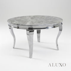 Lorens 130cm Round Light Grey Marble Dining Table with Chrome 4-Leg Base