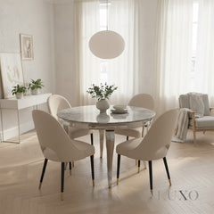 Lorens 130cm Round Light Grey Marble Dining Table with Chrome 4-Leg Base