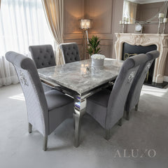 Lorens 150cm Marble Dining Table with Chrome 4-Leg Base – White, Grey, Cream