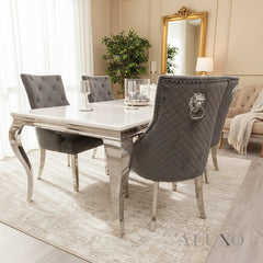 Lorens 150cm Marble Dining Table with Chrome 4-Leg Base – White | Light Grey | Cream