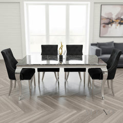 Lorens 1.8m Chrome Dining Set – Black Marble Table with 4/6/8 Bentley Velvet Chairs