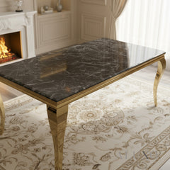 Lorens Gold 180cm Marble Dining Table with 4-Leg Base – 5 Marble Colour Options