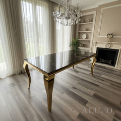 Lorens Gold 180cm Marble Dining Table with 4-Leg Base – 5 Marble Colour Options