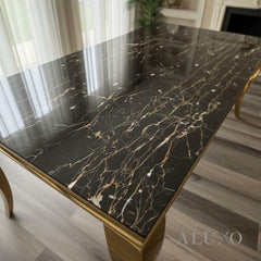 Lorens Gold 180cm Marble Dining Table with 4-Leg Base – 5 Marble Colour Options