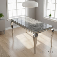 Lorens 150cm Marble Dining Table with Chrome 4-Leg Base – White, Grey, Cream
