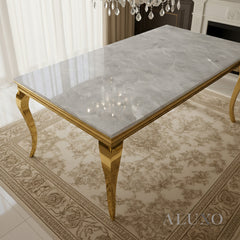Lorens Gold 180cm Marble Dining Table with 4-Leg Base – 5 Marble Colour Options