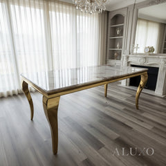 Lorens Gold 180cm Marble Dining Table with 4-Leg Base – 5 Marble Colour Options
