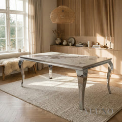 Lorens 200cm Marble Dining Table with Chrome 4-Leg Base – Cream | White | Black&Gold