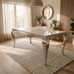 Lorens 200cm Marble Dining Table with Chrome 4-Leg Base – Cream | White | Black&Gold