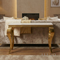 Lorens Gold Console Table – 120x40cm White Sintered Stone Top | Modern Luxury