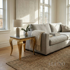 Lorens Gold Lamp Table 60x60cm – Marble or White Sintered Stone Top