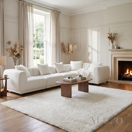 ALUXO® Lottie 5-Piece Modular Corner Sofa – Polar Bouclé | Customisable Layout