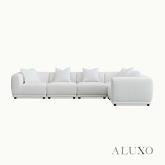 ALUXO® Lottie Modular Corner Sofa with Footstool – Polar White Bouclé