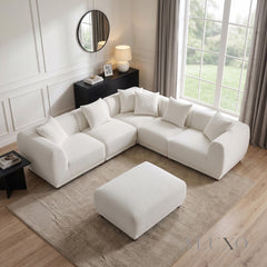ALUXO® Lottie Modular Corner Sofa Set with Footstool – Polar White Bouclé