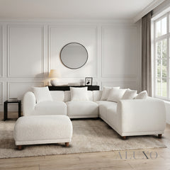 ALUXO® Lottie Modular Corner Sofa Set with Footstool – Polar White Bouclé