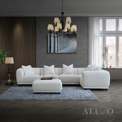 ALUXO® Lottie Modular Corner Sofa with Footstool – Polar White Bouclé