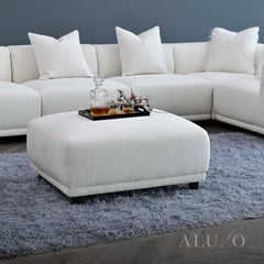 ALUXO® Lottie Modular Corner Sofa with Footstool – Polar White Bouclé
