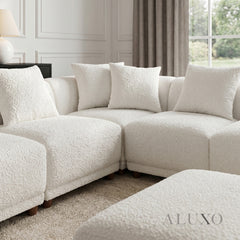 ALUXO® Lottie Modular Corner Sofa Set with Footstool – Polar White Bouclé