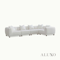ALUXO® Lottie Modular Corner Sofa with Footstool – Polar White Bouclé