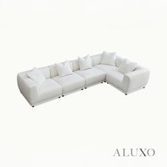 ALUXO® Lottie Modular Corner Sofa with Footstool – Polar White Bouclé