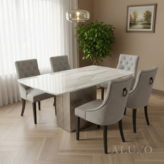 Lucca 1.8m Slimline White Marble Dining Table with 4/6/8 Gunnar Light Grey Velvet Chairs