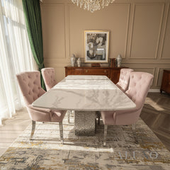 Lucca 160cm | 180cm White Marble Dining Table with Hammered Metal Block Base