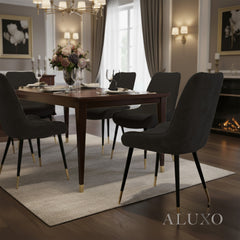 Lyder Plush Velvet Dining Chair | Cross Stitch Back, Scandinavian Black Metal Legs | Navy Blue / Emerald Green / Black