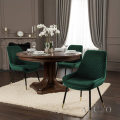 Lyder Plush Velvet Dining Chair | Cross Stitch Back, Scandinavian Black Metal Legs | Navy Blue / Emerald Green / Black