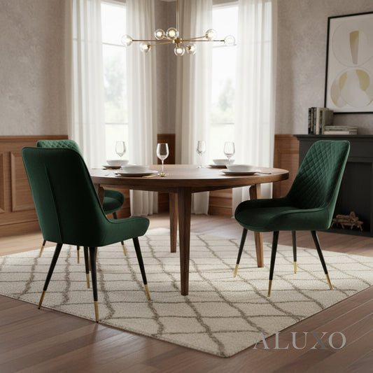 Lyder Plush Velvet Dining Chair | Cross Stitch Back, Scandinavian Black Metal Legs | Emerald Green / Black