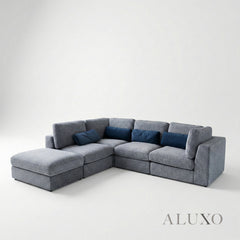 Madison 4+1 Seater Modular Sofa – Blue Chenille | Includes Storage Footstool