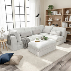 Madison 4+1 Seater Modular Sofa in Light Grey Chenille with Storage Stool