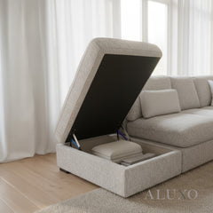 Madison 4+1 Seater Modular Sofa in Light Grey Chenille with Storage Stool