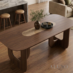 ALUXO® Madrid 200cm Walnut Dining Table - Sculptural Open Ebony Base