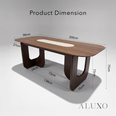 ALUXO® Madrid 200cm Walnut Dining Table - Sculptural Open Ebony Base