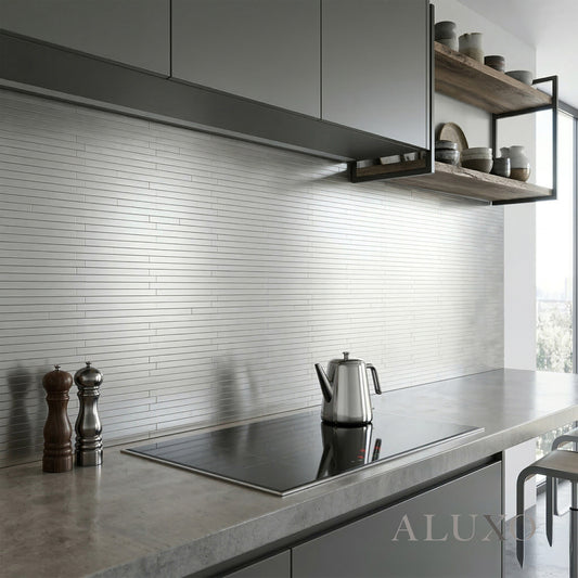 Mosaic Wall Tiles - Brick Chrome 30cm x 30cm (Set of 10) | Self Adhesive