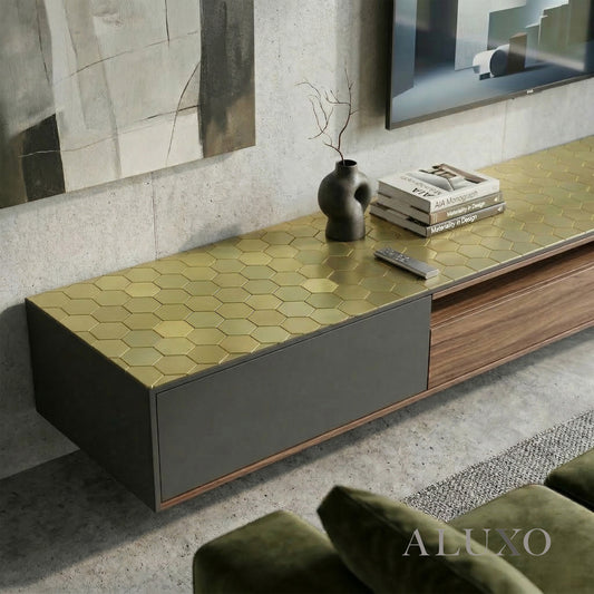 Mosaic Wall Tiles - Hexagon Gold 30cm x 30cm (Set of 10) | Self Adhesive