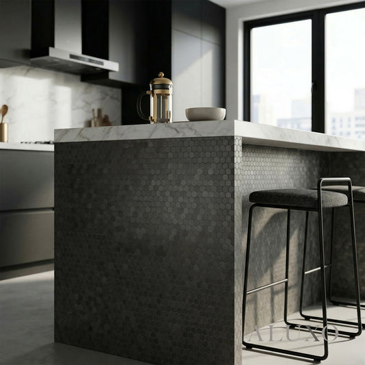 Mosaic Wall Tiles - Mini Hexagon Black 30cm x 30cm (Set of 10) | Self Adhesive