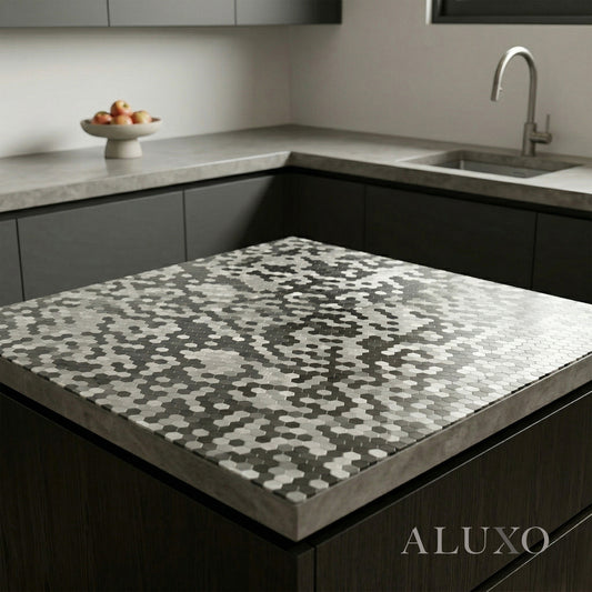 Mosaic Wall Tiles - Mini Hexagon Chrome Mix 30cm x 30cm (Set of 10) | Self Adhesive