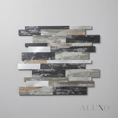 Mosaic Wall Tiles - Slate Black Mixed with Gold 30cm x 30cm (Set of 10) | Self Adhesive
