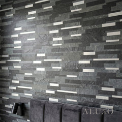 Mosaic Wall Tiles - Slate Black Mixed with Grey 30cm x 30cm (Set of 10) | Self Adhesive