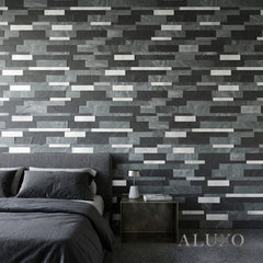Mosaic Wall Tiles - Slate Black Mixed with Grey 30cm x 30cm (Set of 10) | Self Adhesive
