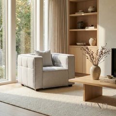 ALUXO® Murray Armchair – Putty Bouclé | Modern Chesterfield Design