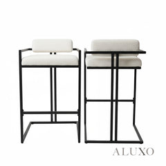 Nils Bouclé Bar Stool with Black Metal Stand | Modern Counter Stool, Firm Comfort