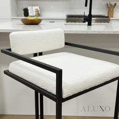 Nils Bouclé Bar Stool with Black Metal Stand | Modern Counter Stool, Firm Comfort