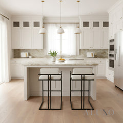 Nils Bouclé Bar Stool with Black Metal Stand | Modern Counter Stool, Firm Comfort