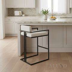 Nils Bouclé Bar Stool with Black Metal Stand | Modern Counter Stool, Firm Comfort